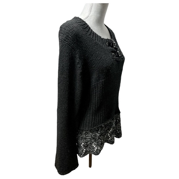 DIZEL black sweater with bell sleeves and crochet hem size L/XL - Picture 2 of 9